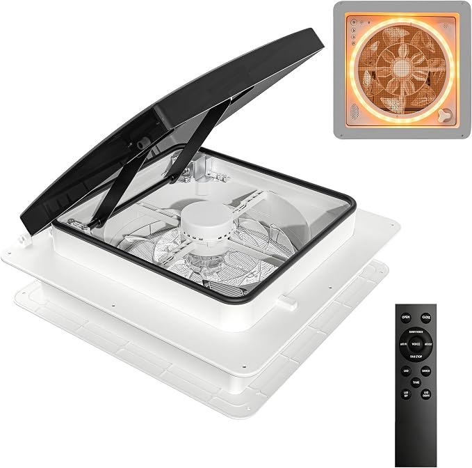 2012 Belüftung für Wohnmobil Dachventilator Dachlüfter Reversibler Abluftventilator, extrem geräuscharmer Dauerbelüftung RV 12V (24V Max) Remote, mit 14" halbtransparentem UV-beständigem Deckel